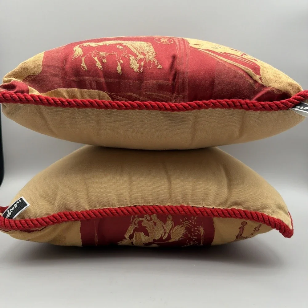 Horse Decor Red Gold Set Throw Pillows 16